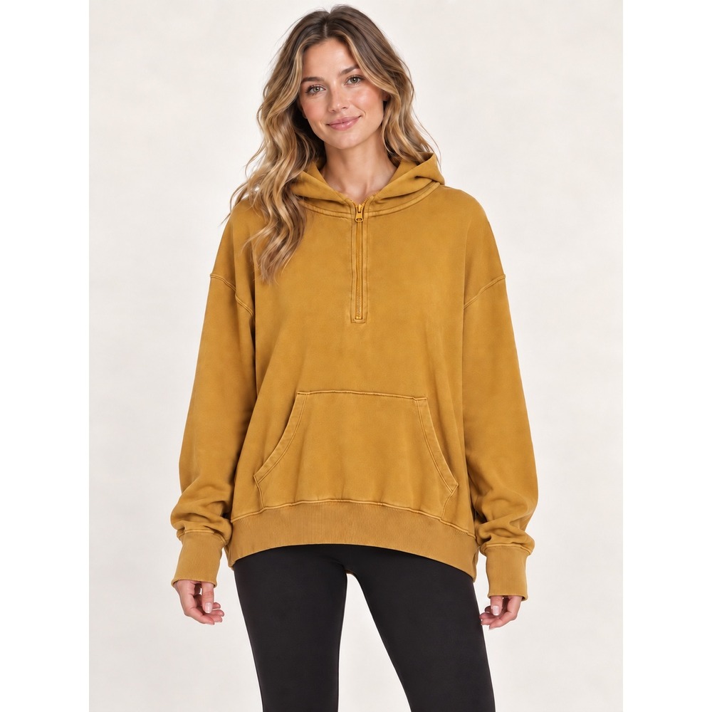 Aerie Womens Mustard Yellow Quarter Zip Terry Sweatshirt Size S Oversized Fit